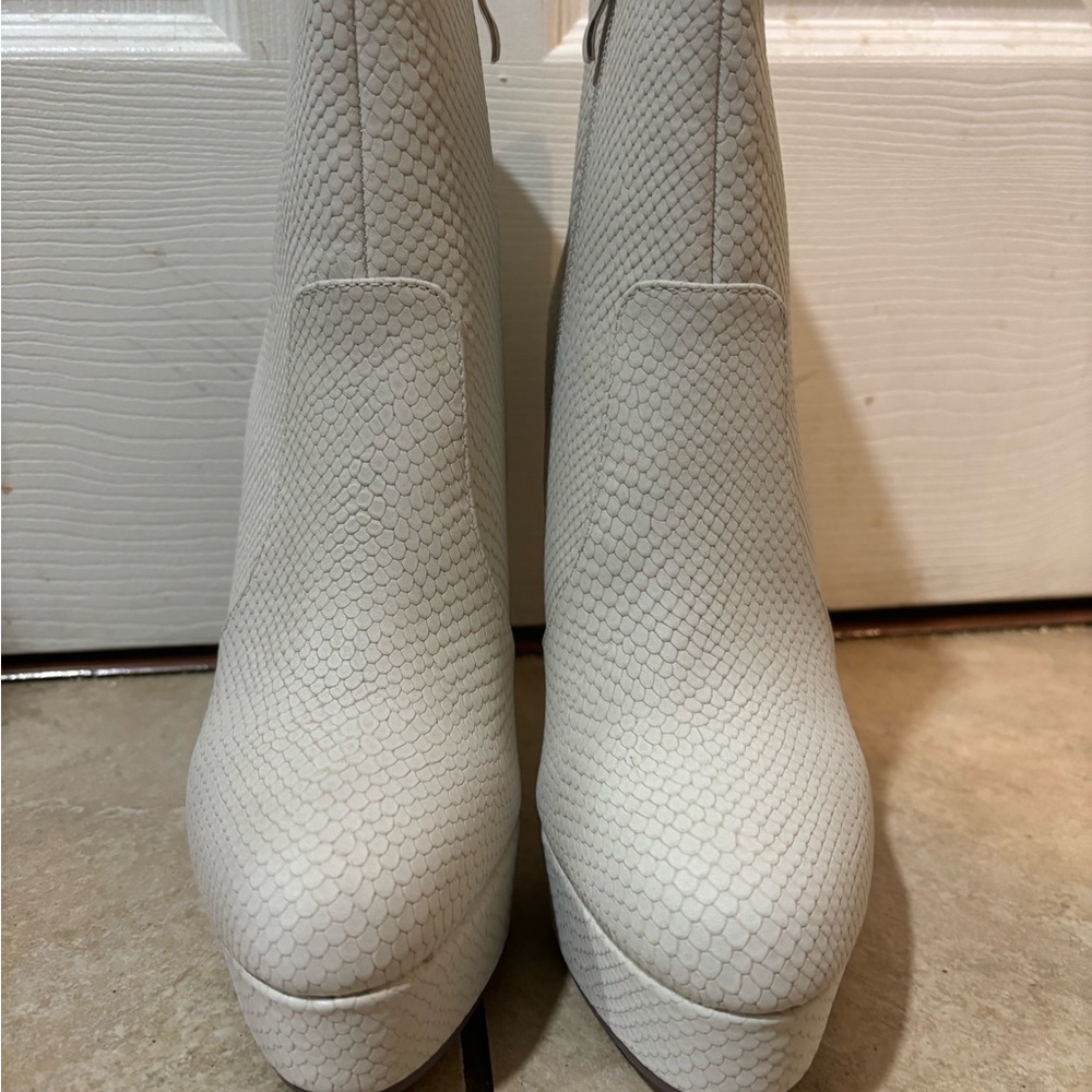 Textured White Ankle Boots